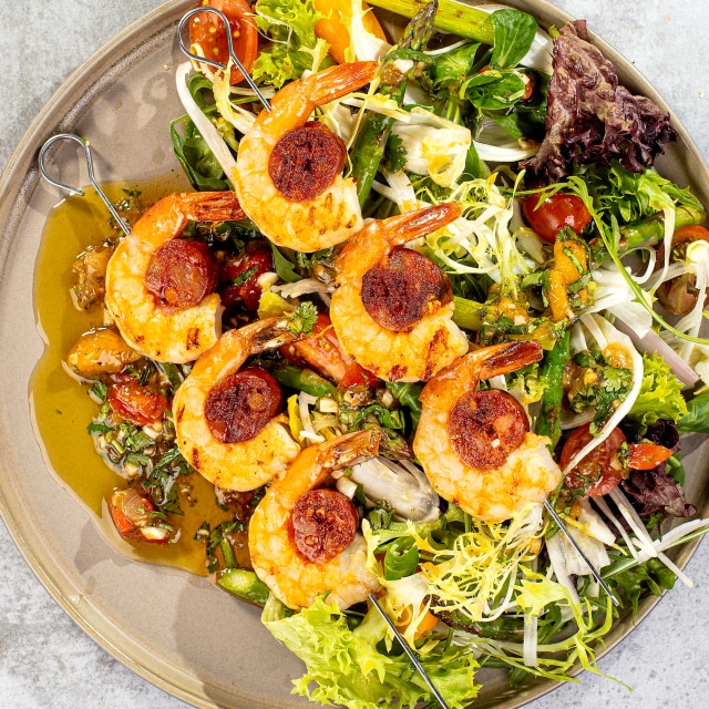 Krewetki/chorizo/sos vinaigrette z kolendrą Krewetki/chorizo/sos vinaigrette z kolendrą